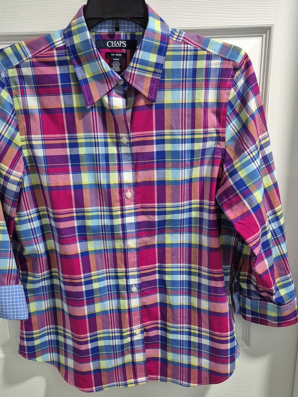 Chaps Pink Blue Yellow Plaid Button-Down Shirt